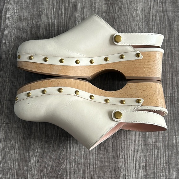 J. Crew Convertible Leather Studded Clogs Wood Slingback in Dusty Ivory 8.5 - Picture 9 of 17